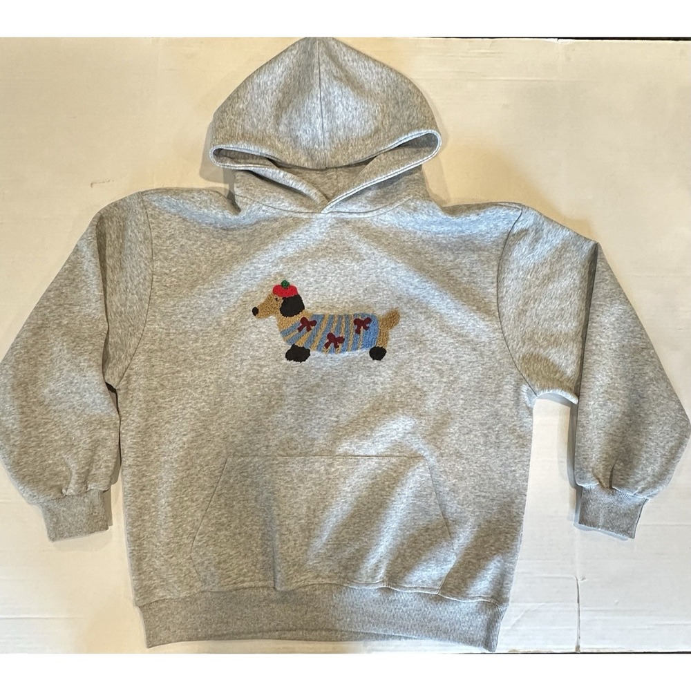 Sweatshirt Hoodie Dachshund 23 X 26 Size Large Gray Long Sleeve Polyester